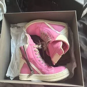 Rick Owens Pink and Cream High-Top Sneakers